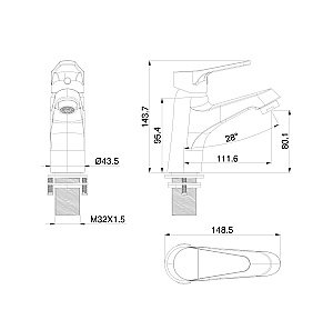 Смеситель для раковины WONZON & WOGHAND WW-A40212-MB черный матовый купить в интернет-магазине сантехники Sanbest