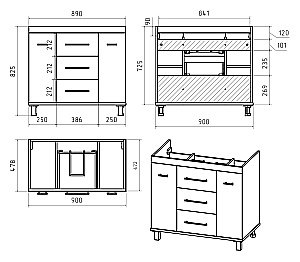 Тумба с раковиной Misty Терра - 90 П-Тер01090-01503Я серая для ванной в интернет-магазине Sanbest