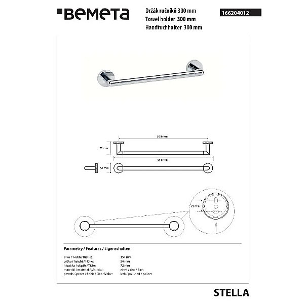 Полотенцедержатель Bemeta Stella 166204012 хром купить в интернет-магазине сантехники Sanbest