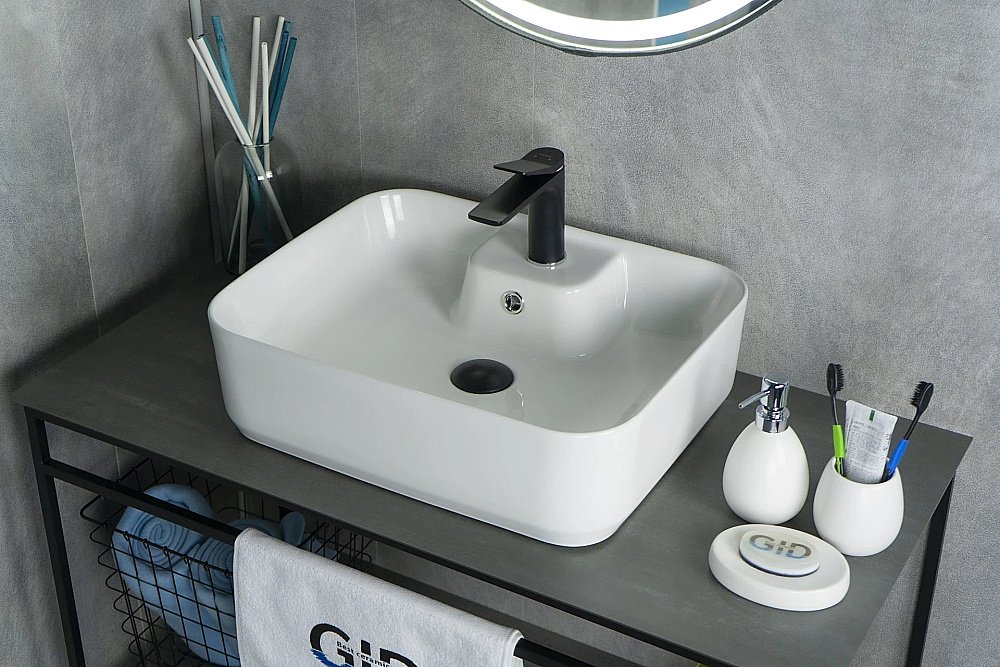 Раковина накладная Gid Geometrico 52 N9445 51155 белая купить в интернет-магазине Sanbest