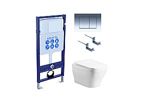 Унитаз с инсталляцией Aquatek Амадео SET AQUATEK АМАДЕО cm-010 4в1 с кнопкой хром глянцевый, с крышкой микролифт, безободковый купить в интернет-магазине Sanbest