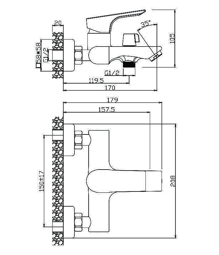 Смеситель для ванны Olive's Porto 11201PR купить в интернет-магазине сантехники Sanbest