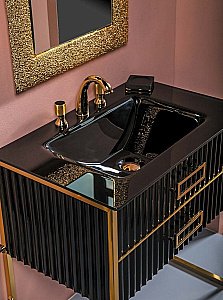 Тумба с раковиной Armadi Art Monaco 100 под моноблок черный с золотом для ванной в интернет-магазине Sanbest