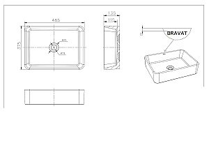 Раковина накладная Bravat Source 49 C22328W-ENG белая купить в интернет-магазине Sanbest