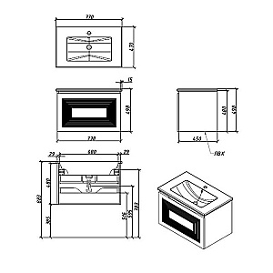 Тумба с раковиной Caprigo Modo-Quarta 80 с интегрированной ручкой, цвет на выбор для ванной в интернет-магазине Sanbest