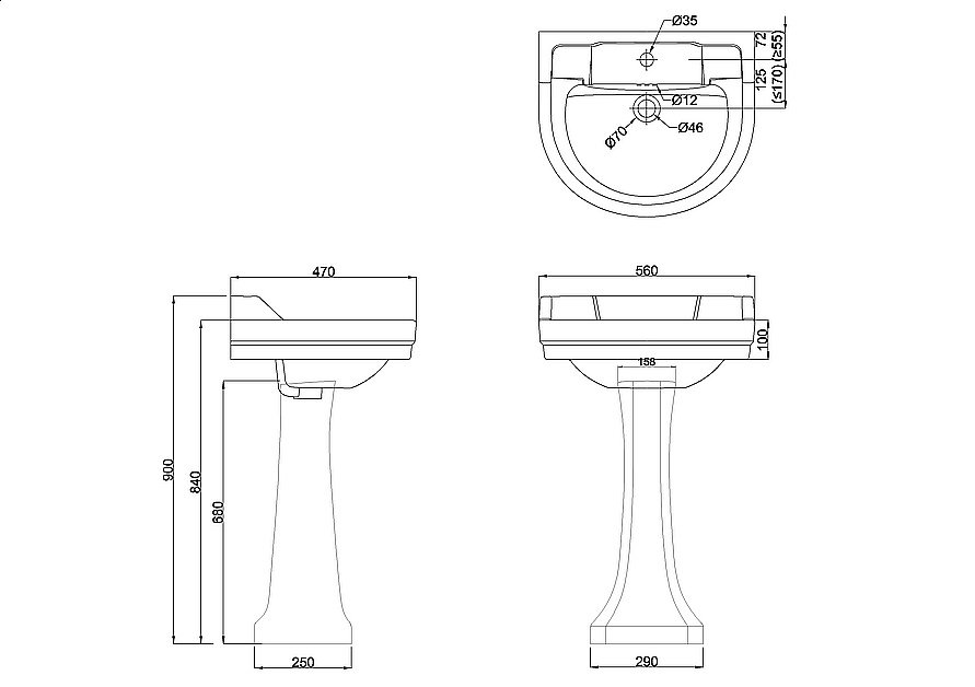 Раковина на пьедестале Burlington Edwardian 56 B6 1TH-P1 белая купить в интернет-магазине Sanbest