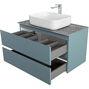 Тумба с раковиной и столешницей BelBagno 80 KRAFT-800-2C-SO-AO+KEP-80-GRN голубая матовая для ванной в интернет-магазине Sanbest