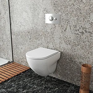 Унитаз с инсталляцией OWL 1975 Wave Cirkel-H OWLINSTNI.OWLT190801 безободковый, с крышкой микролифт, с кнопкой Nikel хром купить в интернет-магазине Sanbest