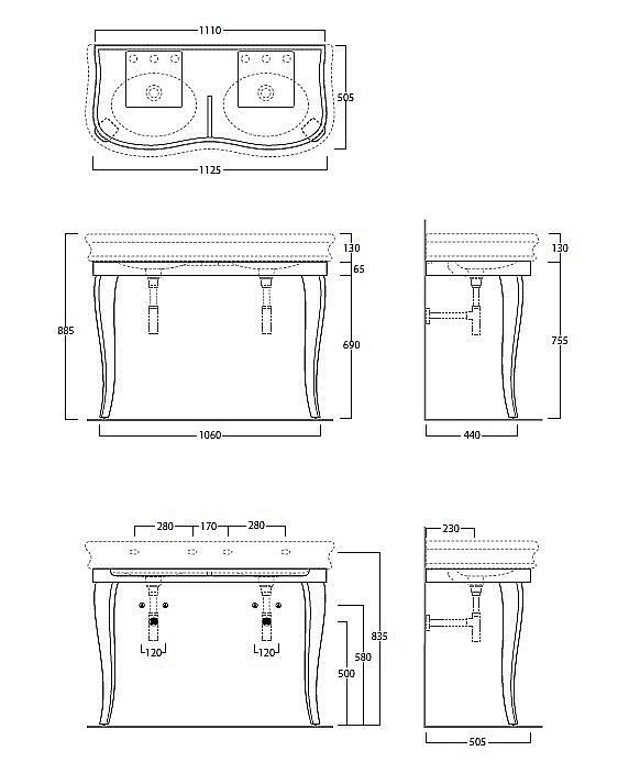Консоль с раковиной SIMAS Lante LAM120 белая для ванной в интернет-магазине сантехники Sanbest