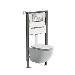 Унитаз подвесной Ceramica Nova Forma CN3009 белый, безободковый, с инсталляцией Balance CN121001CH и кнопкой Circle хром глянцевый купить в интернет-магазине Sanbest