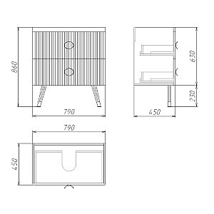 Тумба с раковиной напольная Grossman АТРИО 85 с 2-я ящ, белый глянец для ванной в интернет-магазине Sanbest