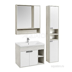 Тумба с раковиной Акватон Флай 80 белый/дуб крафт для ванной в интернет-магазине Sanbest