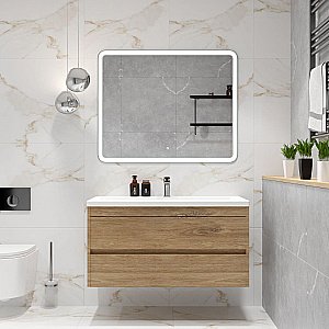 Тумба с раковиной Art&Max Family-M 90 подвесная, дуб харбор золотой для ванной в интернет-магазине Sanbest