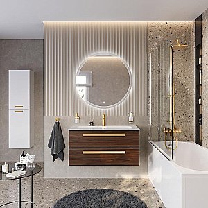 Тумба с раковиной Cezares ECO-CER-N 100 ECO-CER-N-1000-2C-SO-NCS-P орех шоколад софт для ванной в интернет-магазине Sanbest