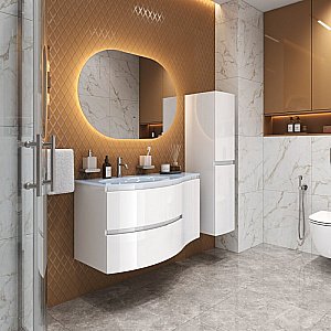 Тумба с раковиной левосторонняя Cezares Vague 104 Bianco lucido для ванной в интернет-магазине Sanbest