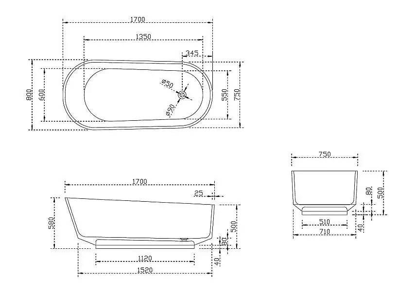 Ванна Abber Kristall AT9706Opal 170x80 коричневая прозрачная купить в интернет-магазине Sanbest