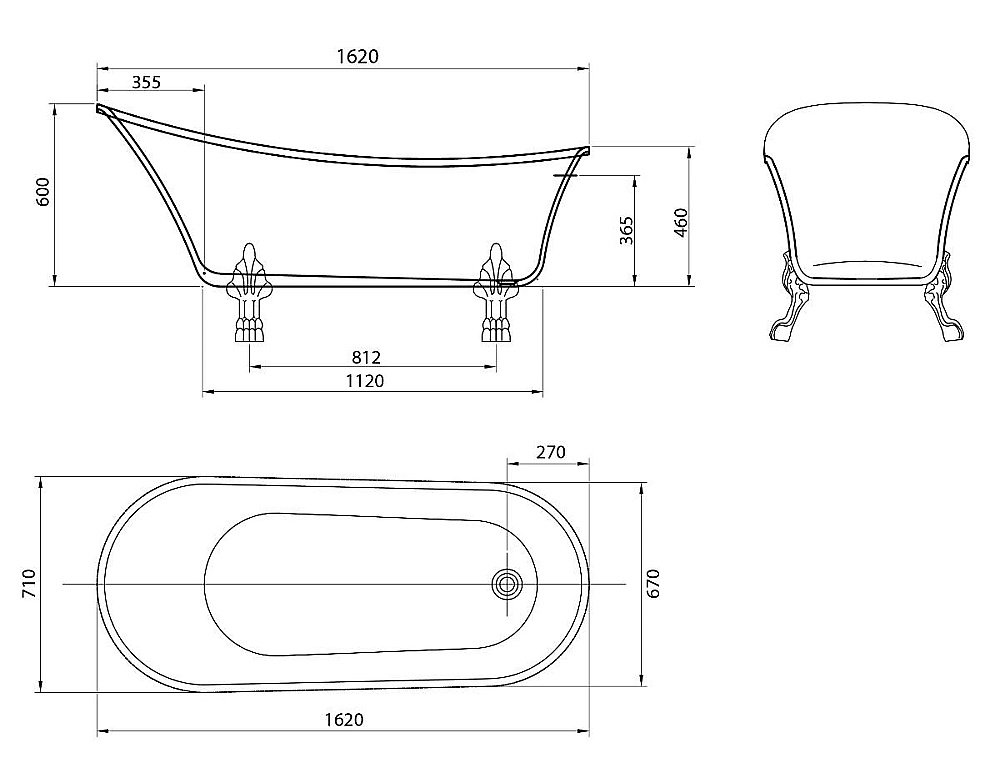 Ванна акриловая Grossman Retro 162х71 GR-1002M белая матовая купить в интернет-магазине Sanbest