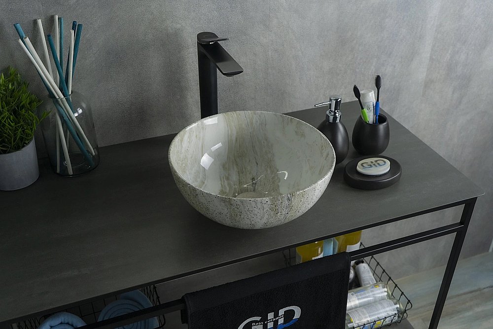 Раковина накладная Gid Esfera 32 Mnc487 54435 белая мрамор купить в интернет-магазине Sanbest