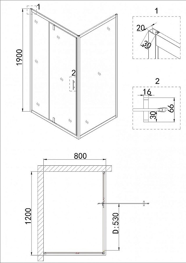 Душевой уголок Niagara Nova NG-0220-08 BLACK 120х80 купить в интернет-магазине Sanbest