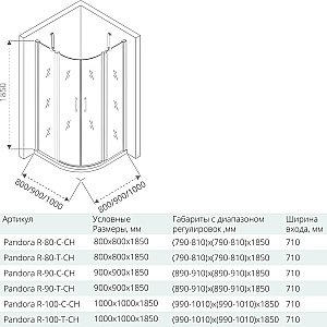 Душевой уголок Good Door PANDORA R-90-C-CH 90x90 купить в интернет-магазине Sanbest