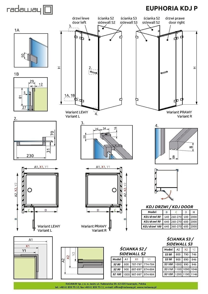 Душевой уголок Radaway Euphoria KDJ P 100x100 купить в интернет-магазине Sanbest