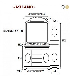 Зеркало Misty Milano 120x113 белое патина/декор в ванную от интернет-магазине сантехники Sanbest