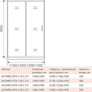 Душевой уголок Good Door Antares WTW+SP+SP 130х100 стекло прозрачное/профиль хром купить в интернет-магазине Sanbest