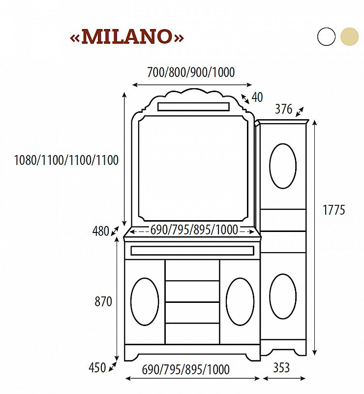 Зеркало Misty Milano 120x113 белое патина/декор в ванную от интернет-магазине сантехники Sanbest