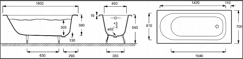 Ванна чугунная Jacob Delafon SOISSONS 160x70 купить в интернет-магазине Sanbest