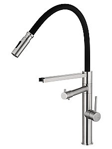 Смеситель для кухни с гибким изливом и подключением фильтра WONZON & WOGHAND, Брашированный никель (WW-88458007-BN) купить в интернет-магазине сантехники Sanbest