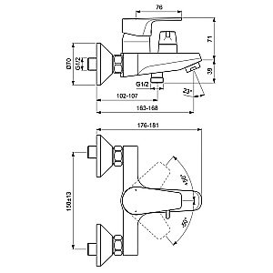 Смеситель для ванны Ideal Standard Cerafine D BC494AA купить в интернет-магазине сантехники Sanbest