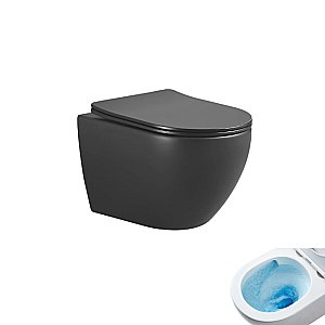 Унитаз подвесной Gid Tr2122TF-Bm черный матовый, безободковый, с крышкой микролифт, слив торнадо купить в интернет-магазине Sanbest