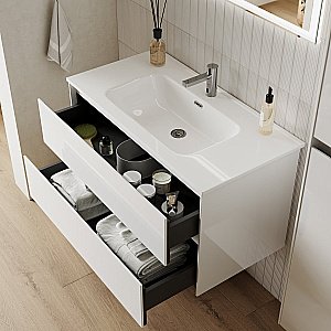 Тумба с раковиной Sancos Cento CN100W белый глянец для ванной в интернет-магазине Sanbest