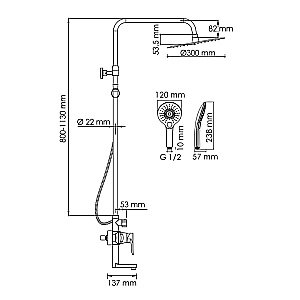 Душевая система WasserKraft A166.116.101.010.CH хром купить в интернет-магазине сантехники Sanbest