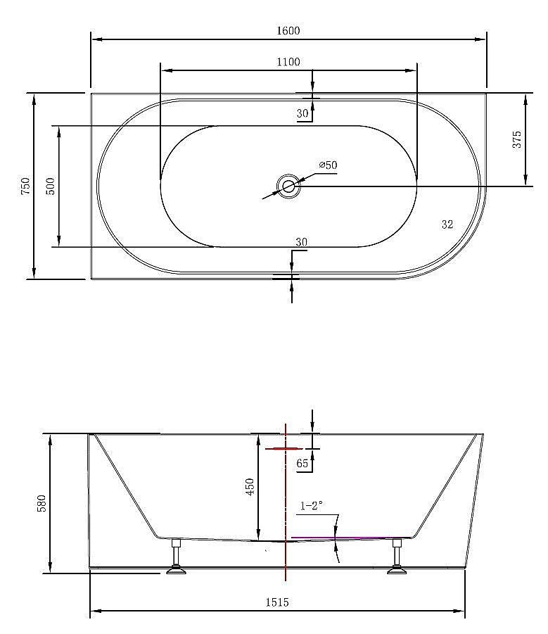 Ванна акриловая Vincea VBT-402-1600 160x75 белый купить в интернет-магазине Sanbest