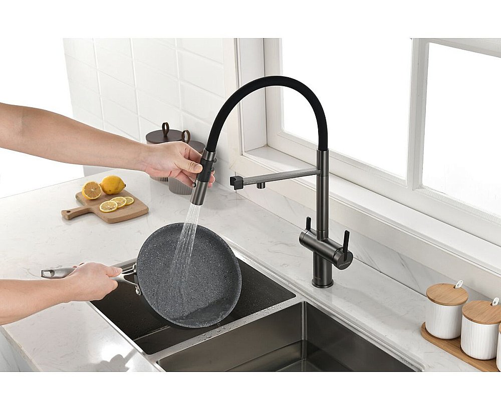 Смеситель для кухни Paulmark Gravity Gr213888-GM вороненая сталь купить в интернет-магазине сантехники Sanbest
