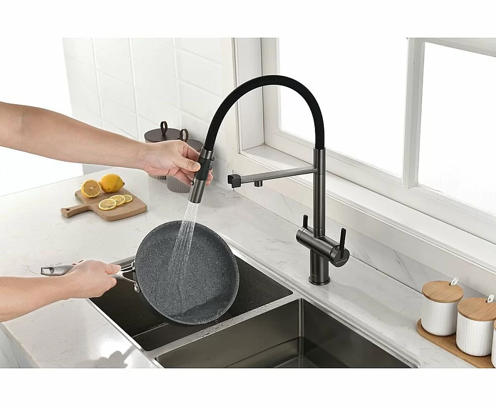 Смеситель для кухни Paulmark Gravity Gr213888-GM вороненая сталь купить в интернет-магазине сантехники Sanbest