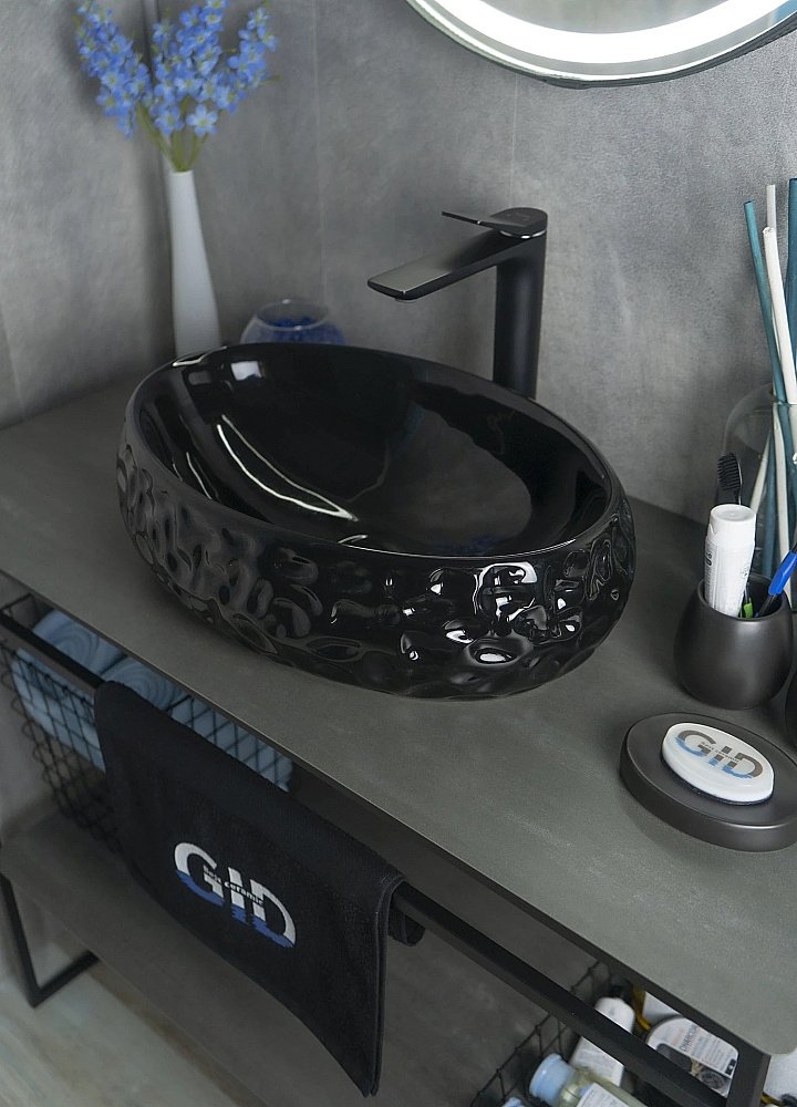 Раковина накладная Gid Lago 48 9030bf 52232 черная купить в интернет-магазине Sanbest