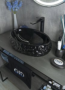 Раковина накладная Gid Lago 48 9030bf 52232 черная купить в интернет-магазине Sanbest