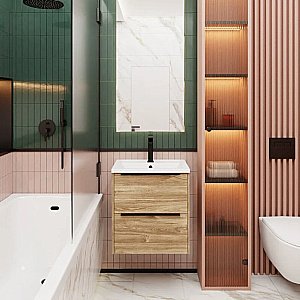 Тумба с раковиной La Fenice Tesoro 60 FNC-01-TES-DKK-60-2 канзас коричневый для ванной в интернет-магазине Sanbest