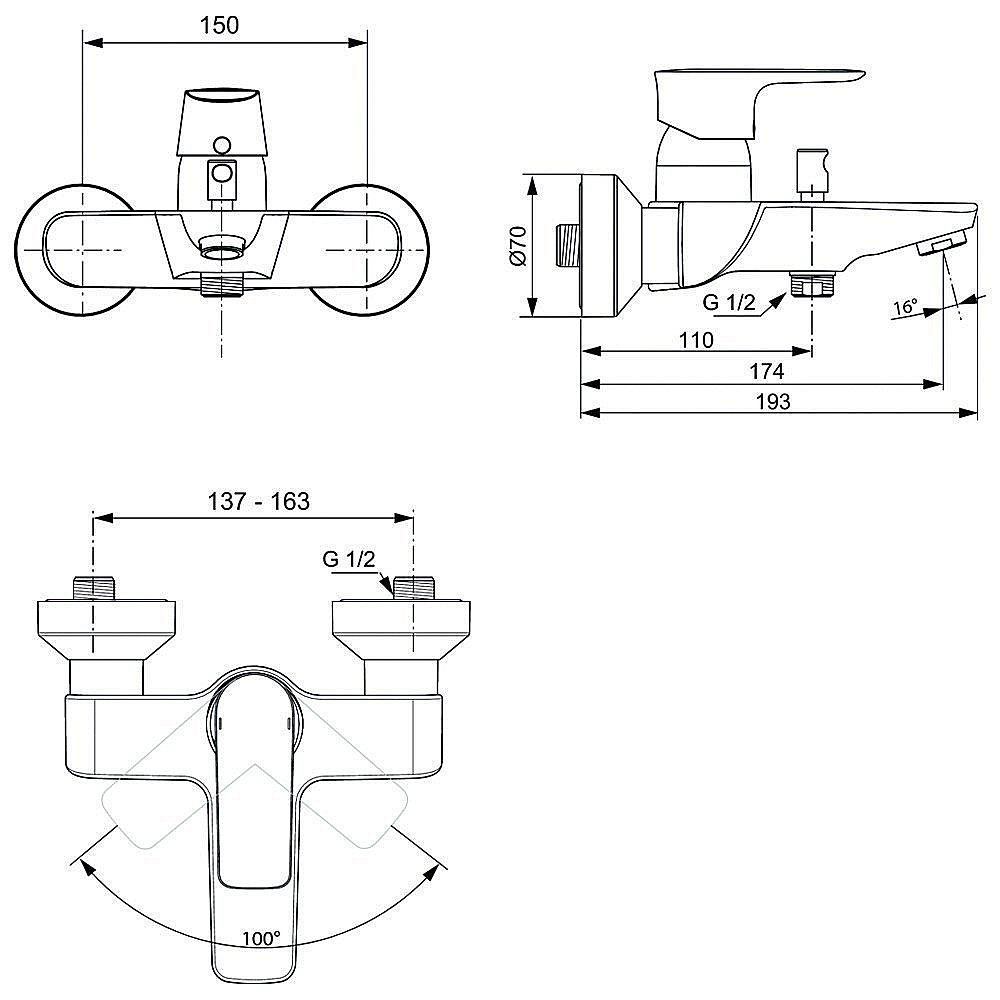 Смеситель для ванны Ideal Standard Connect Air A7033AA купить в интернет-магазине сантехники Sanbest
