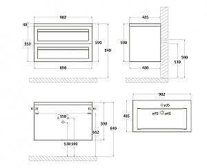 Тумба с раковиной Art&Max AM_Platino_900_2C_SO_TM бирюзовый матовый для ванной в интернет-магазине Sanbest