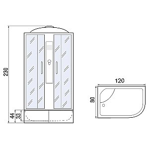 Душевая кабина Мономах XL 120x80x44 С МЗ стекло прозрачное с рисунком мозаика/профиль хром купить в интернет-магазине Sanbest