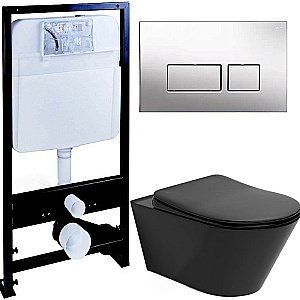 Унитаз Boheme Avva 972-B с инсталяцией и кнопкой 664-CR черный/хром, безободковый купить в интернет-магазине Sanbest