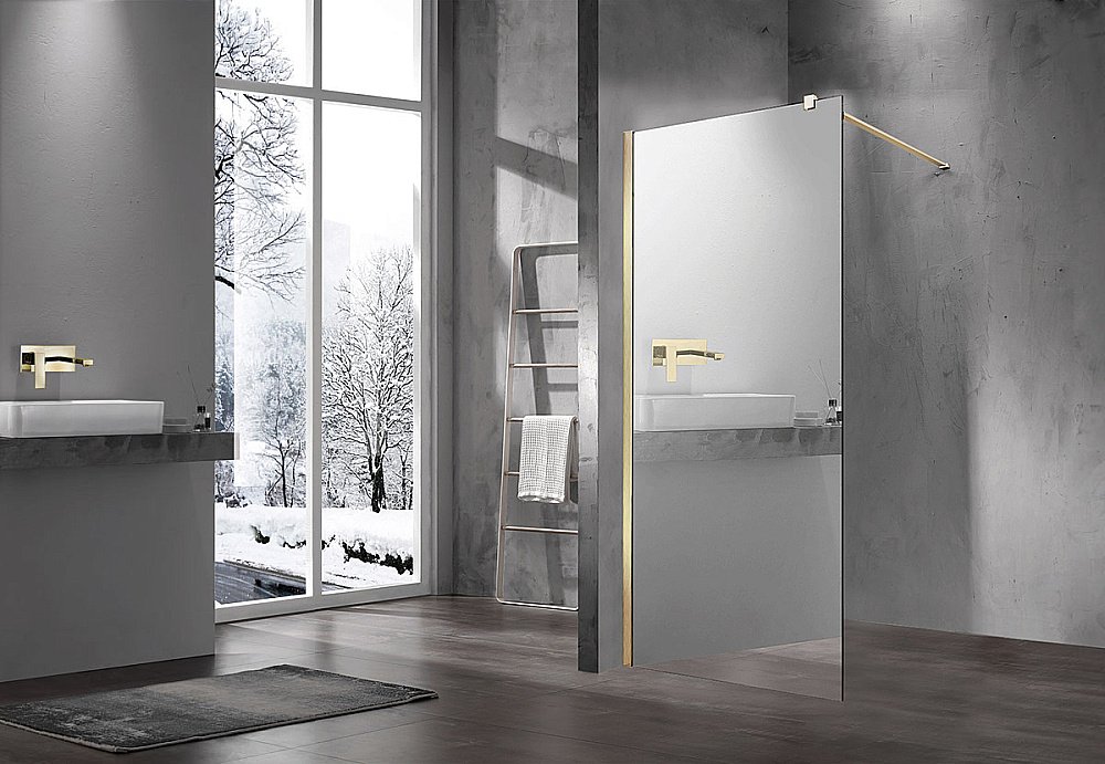 Душевое ограждение Vincea Walk-In VSW-1H100MRG 100 стекло зеркальное/профиль золото матовое купить в интернет-магазине Sanbest