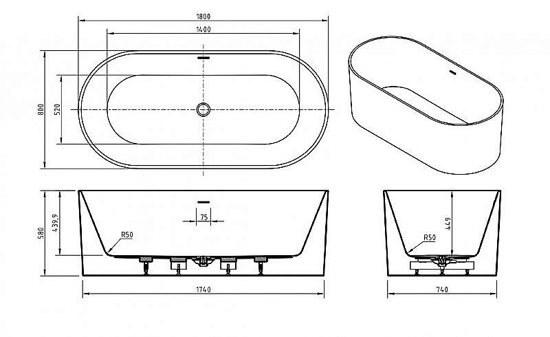 Ванна акриловая BelBagno BB705 180х80 купить в интернет-магазине Sanbest