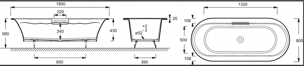 Ванна чугунная Jacob Delafon VOLUTE E6D038-00 180x80 купить в интернет-магазине Sanbest