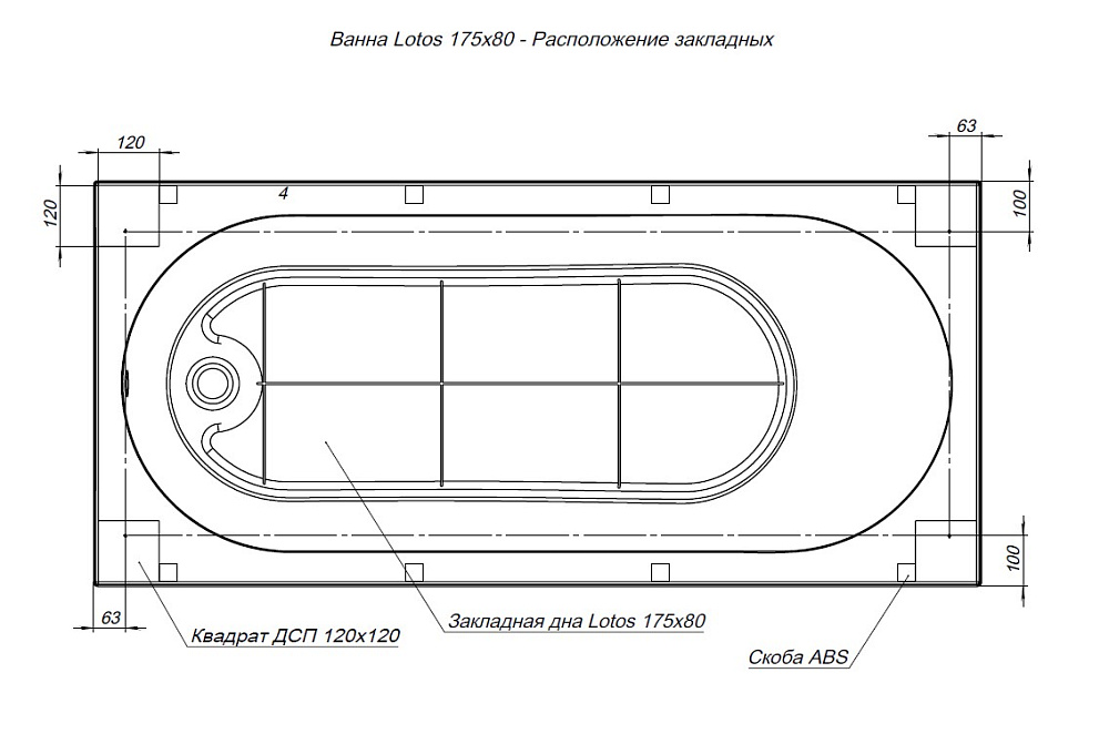 Ванна акриловая Aquanet LOTOS 175х80 купить в интернет-магазине Sanbest