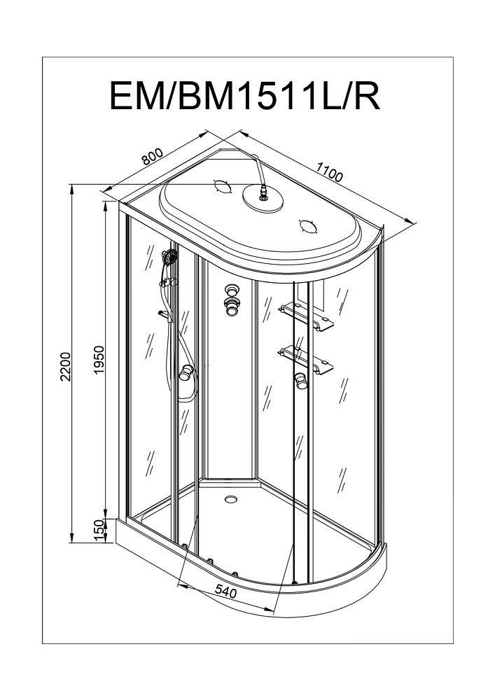 Душевая кабина Deto ЕМ1511 N 110х80 купить в интернет-магазине Sanbest