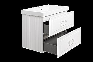 Тумба с раковиной La Fenice Cubo Twin 100 бежевая матовая, столешница белая/ручки белые для ванной в интернет-магазине Sanbest
